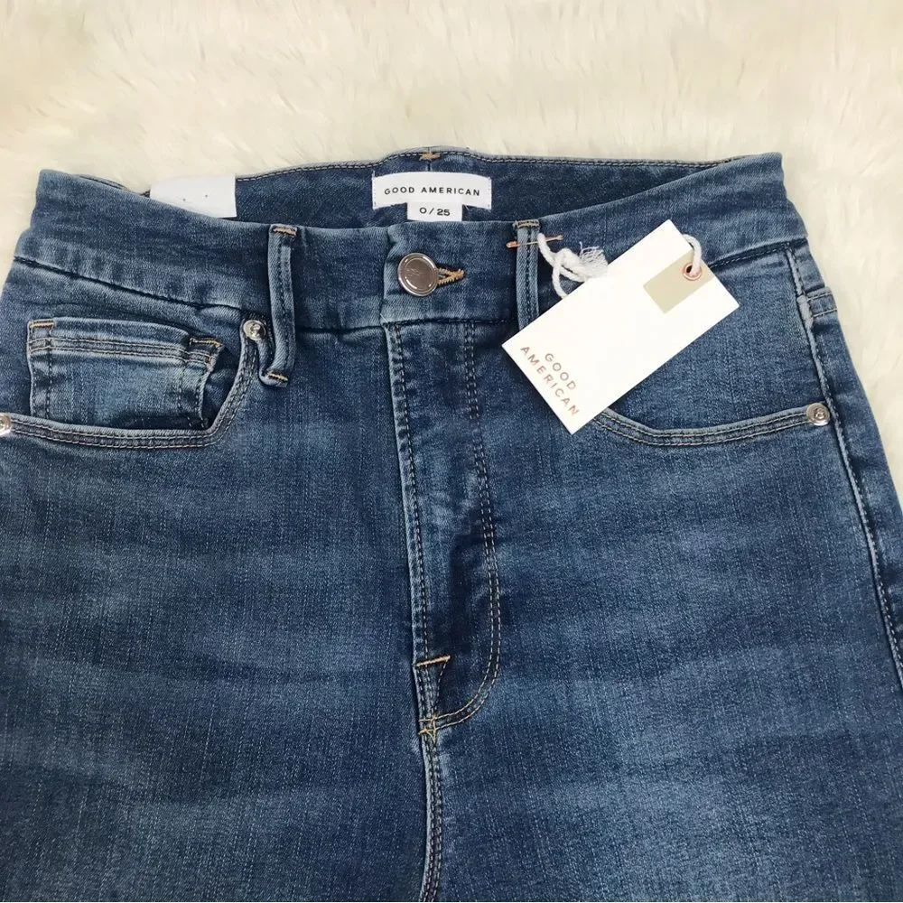 GOOD AMERICAN Good Waist Crop Skinny Jean High Rise‎ Raw Hem Size 0 25 New